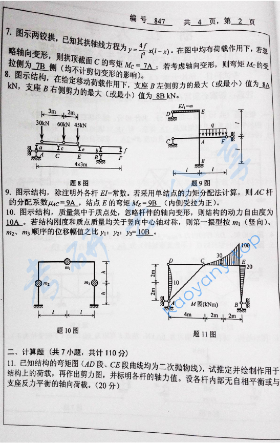 2015年浙江大学847结构力学考研真题,浙江大学结构力学,浙江大学,结构力学,第2张