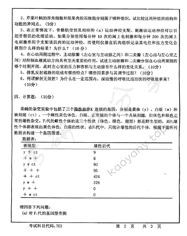 2010年首都师范大学703普通生物学考研真题,首都师范大学普通生物学,首都师范大学,普通生物学,第2张