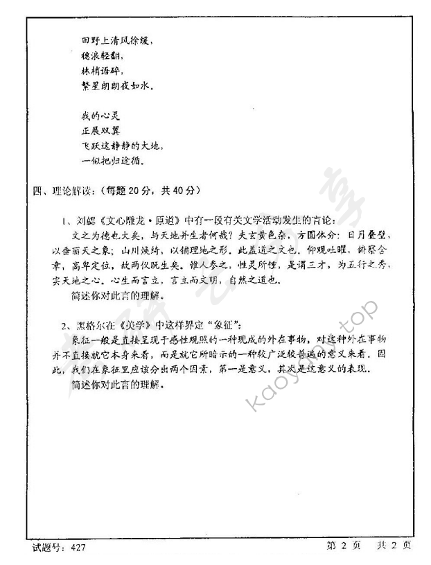 2004年首都师范大学文学理论考研真题,首都师范大学文学理论,首都师范大学,文学理论,第2张