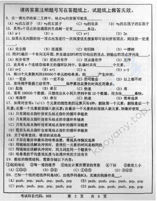 2014年首都师范大学908计算机学科综合考研真题,首都师范大学计算机学科综合,首都师范大学,计算机学科综合,第2张