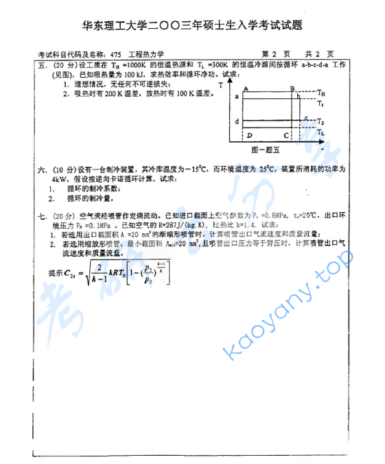 2003年华东理工大学475工程热力学考研真题,image.png,华东理工大学工程热力学,华东理工大学,工程热力学,第2张