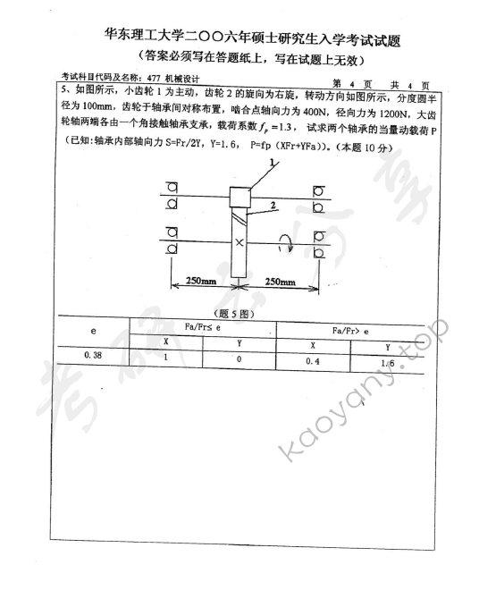 2006年华东理工大学477机械设计考研真题,华东理工大学机械设计,华东理工大学,机械设计,第4张