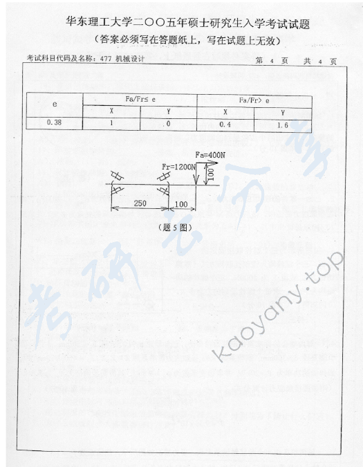 2005年华东理工大学477机械设计考研真题,华东理工大学机械设计,华东理工大学,机械设计,第4张