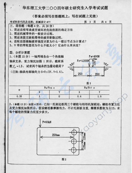 2004年华东理工大学477机械设计考研真题,华东理工大学机械设计,华东理工大学,机械设计,第2张