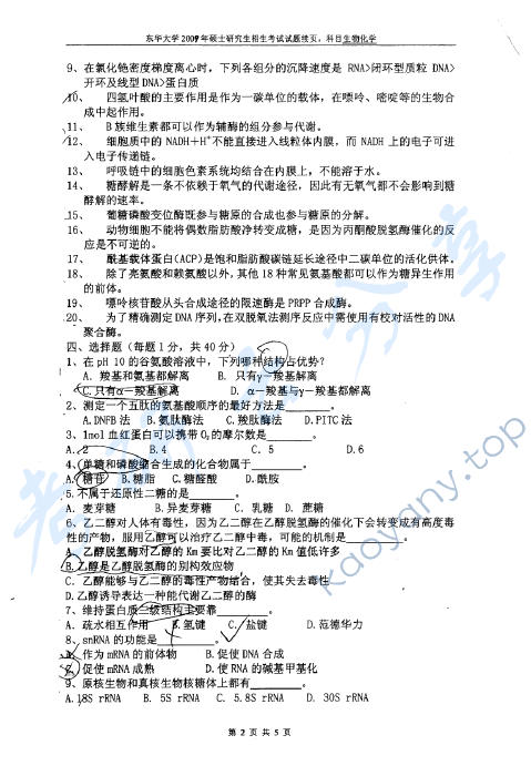 2009年东华大学生物化学考研真题,东华大学生物化学,东华大学,生物化学,第2张