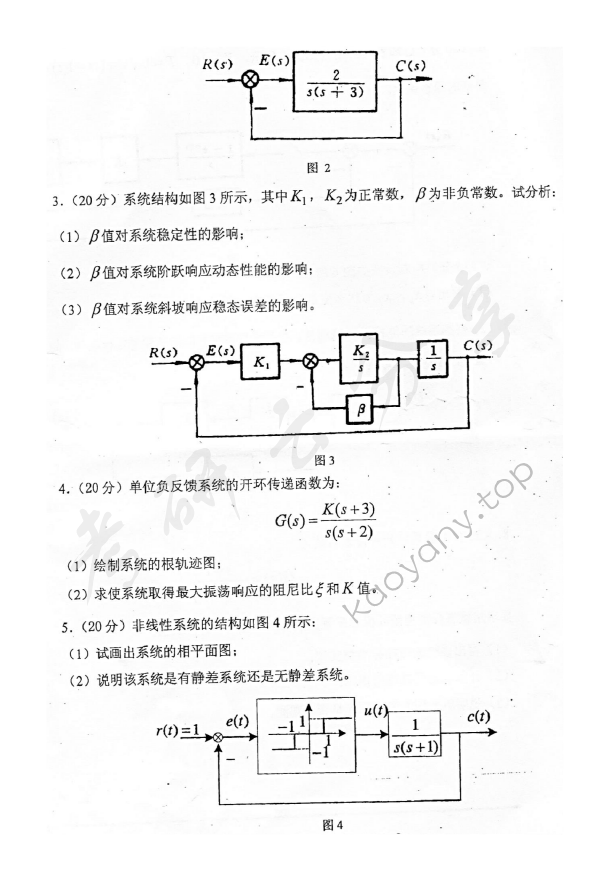2010年上海海事大学804自动控制原理考研真题,上海海事大学自动控制原理,上海海事大学,自动控制原理,第2张