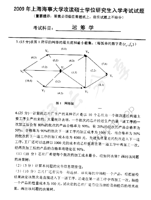 2009年上海海事大学809运筹学考研真题,上海海事大学运筹学,上海海事大学,运筹学,第3张