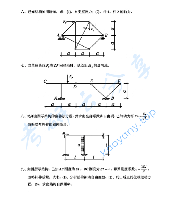 2011年同济大学808材料力学与结构力学考研真题,同济大学材料力学与结构力学,同济大学,材料力学与结构力学,第3张