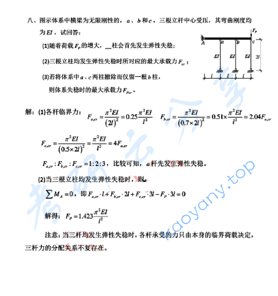 2010年同济大学808材料力学与结构力学考研真题,同济大学材料力学与结构力学,同济大学,材料力学与结构力学,第8张