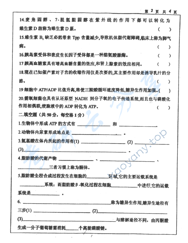 2001年上海大学生物化学考研真题,上海大学生物化学,上海大学,生物化学,第2张