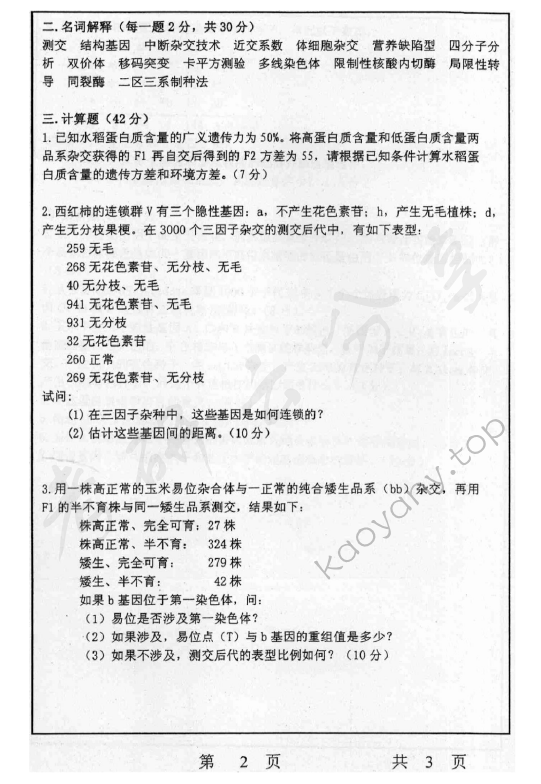 2006年上海师范大学363遗传学考研真题,上海师范大学遗传学,上海师范大学,遗传学,第2张