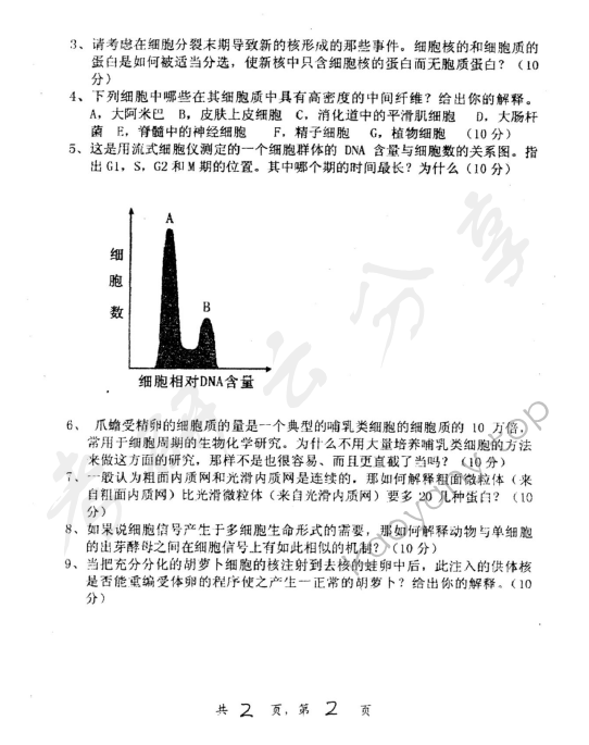 2005年上海交通大学336细胞生物学考研真题,上海交通大学细胞生物学,上海交通大学,细胞生物学,第2张
