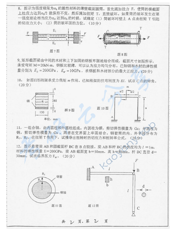 2006年上海交通大学473材料力学考研真题,上海交通大学材料力学,上海交通大学,材料力学,第2张