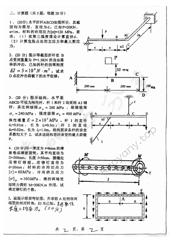 2005年上海交通大学473材料力学考研真题,上海交通大学材料力学,上海交通大学,材料力学,第2张