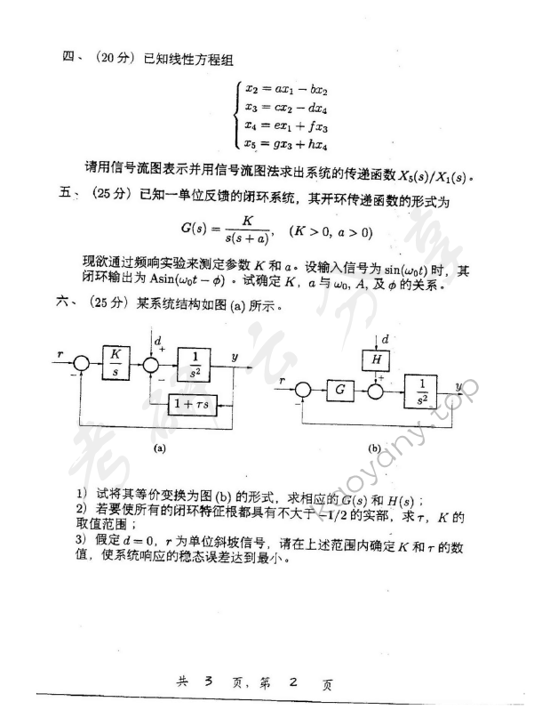 2005年上海交通大学496控制理论基础考研真题,上海交通大学控制理论基础,上海交通大学,控制理论基础,第2张