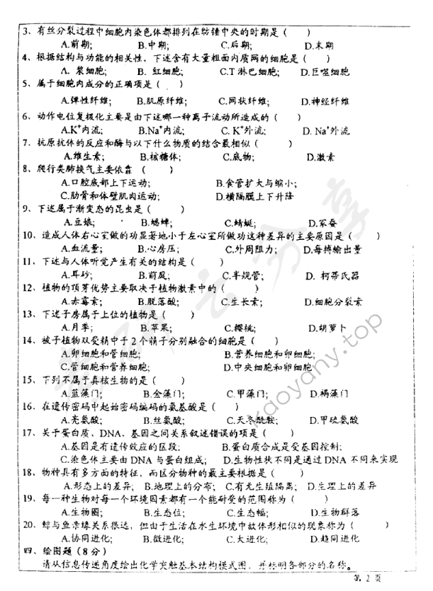 2004年华东师范大学普通生物学考研真题,华东师范大学普通生物学,华东师范大学,普通生物学,第2张