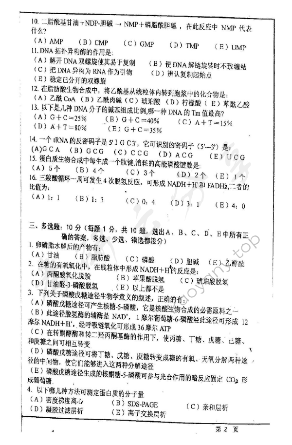 2002年华东师范大学生物化学考研真题,华东师范大学生物化学,华东师范大学,生物化学,第2张