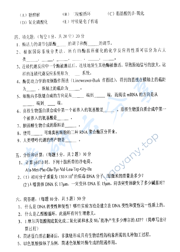 2008年华东师范大学876生物化学考研真题,华东师范大学生物化学,华东师范大学,生物化学,第3张