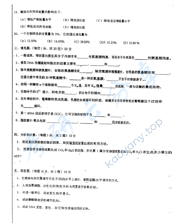 2010年华东师范大学838基础生物化学考研真题,华东师范大学基础生物化学,华东师范大学,基础生物化学,第4张