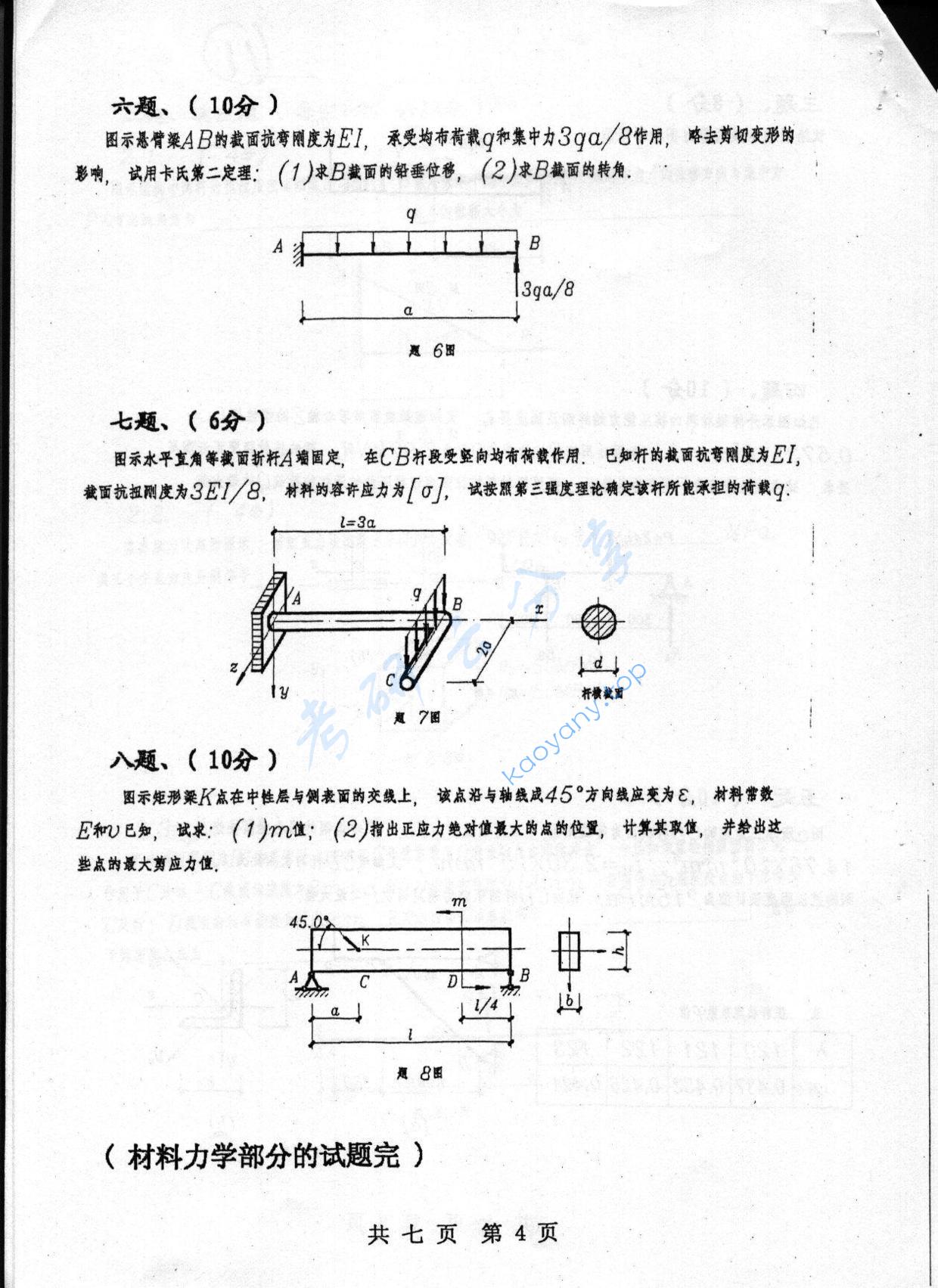 2004年重庆大学489材料力学与结构力学考研真题,重庆大学材料力学与结构力学,重庆大学,材料力学与结构力学,第4张