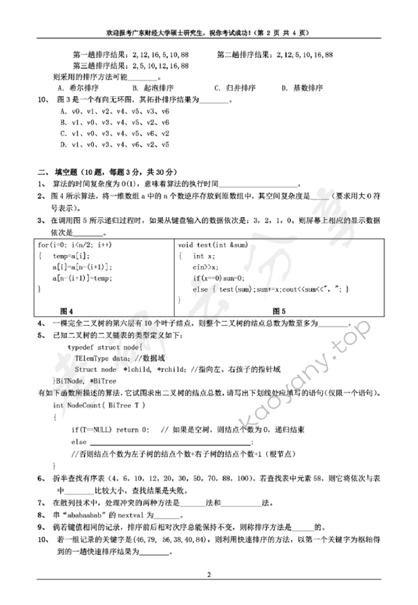 2019年广东财经大学809数据结构考研真题.pdf,广东财经大学数据结构,广东财经大学,数据结构,第2张