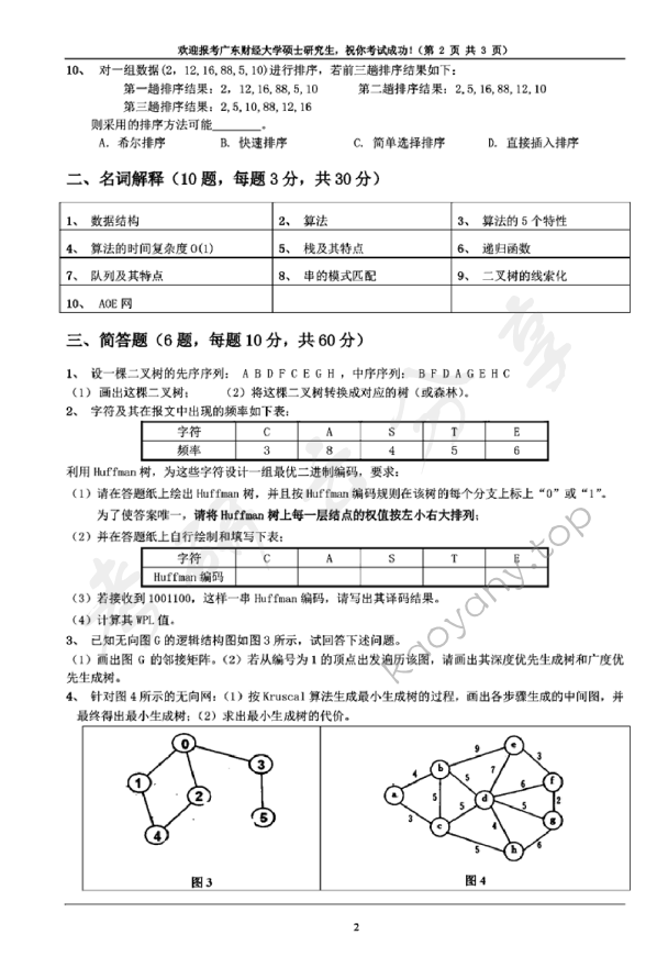 2020年广东财经大学809数据结构考研真题.pdf,广东财经大学数据结构,广东财经大学,数据结构,第2张