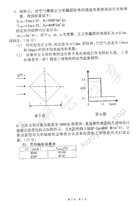 2006年东华大学传热学考研真题,东华大学传热学,东华大学,传热学,第3张
