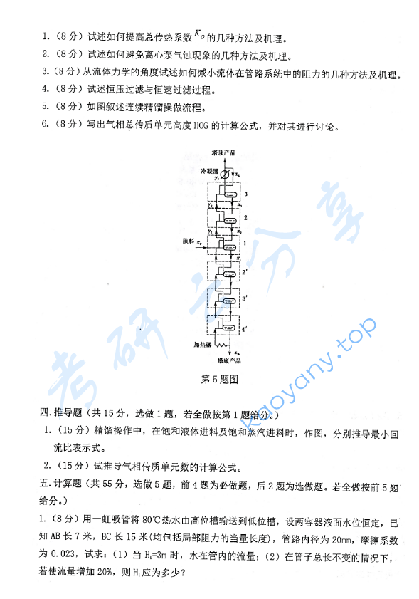 2017年东华大学830化工原理考研真题,东华大学化工原理,东华大学,化工原理,第4张