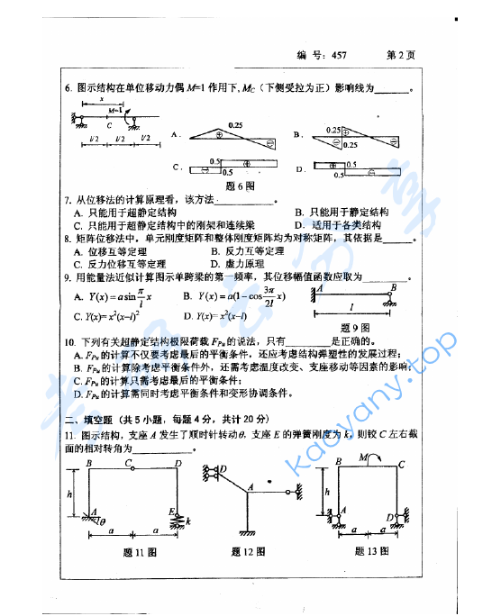 2006年浙江大学457结构力学考研真题,image.png,浙江大学结构力学,浙江大学,结构力学,第2张