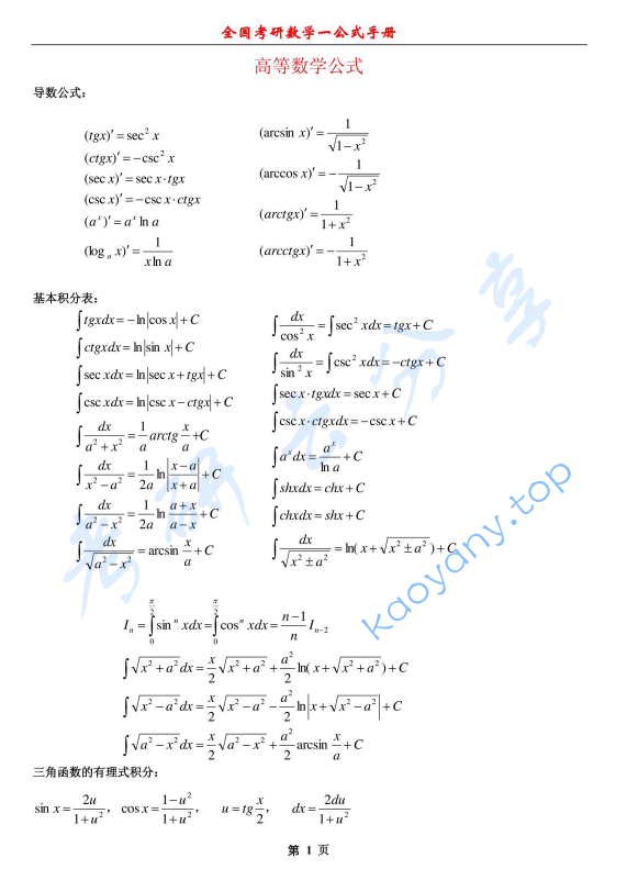 考研数学一公式手册大全.pdf,image.png,公式,考研数学,2023,第1张