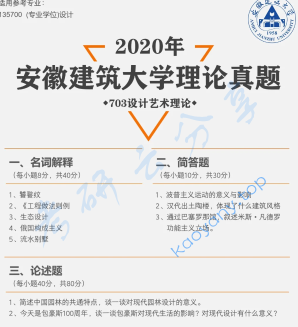 2020年安徽建筑大学703艺术设计理论考研真题