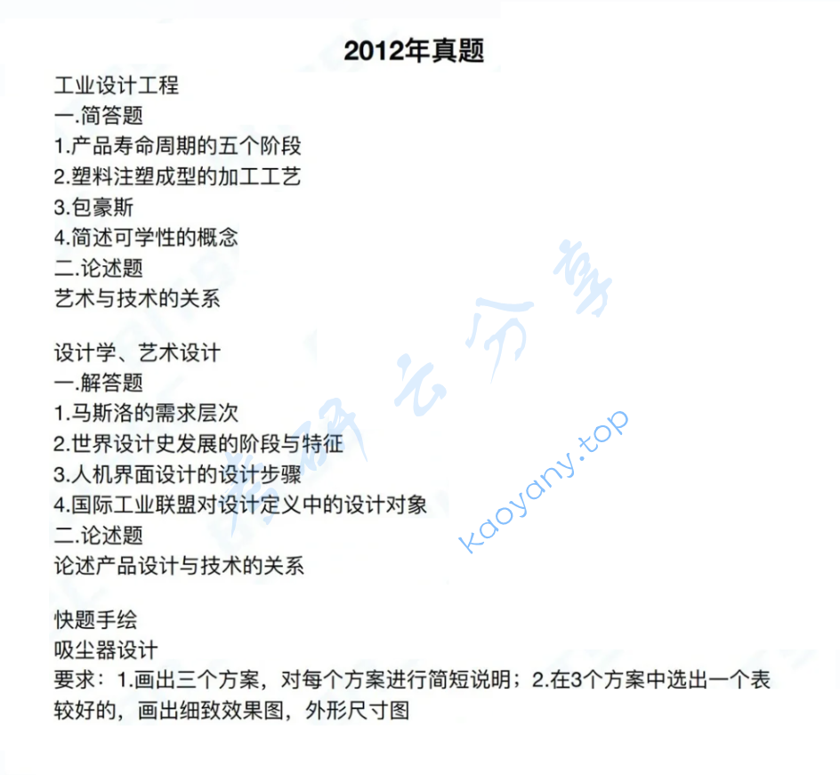 2012年北京理工大学627设计理论考研真题