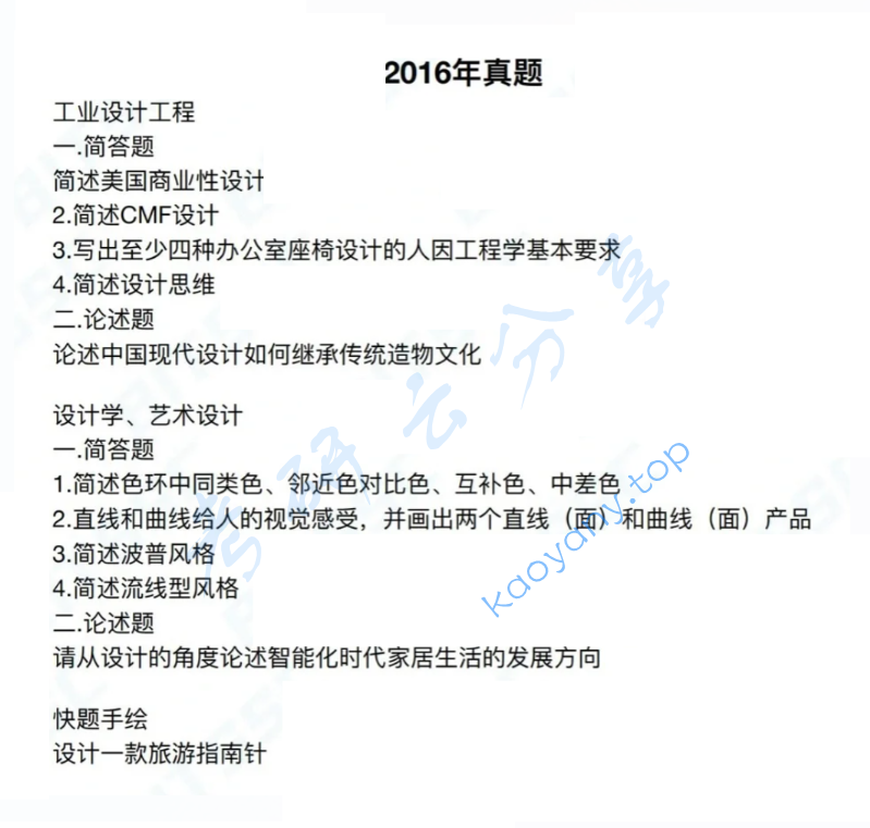 2016年北京理工大学627设计理论考研真题