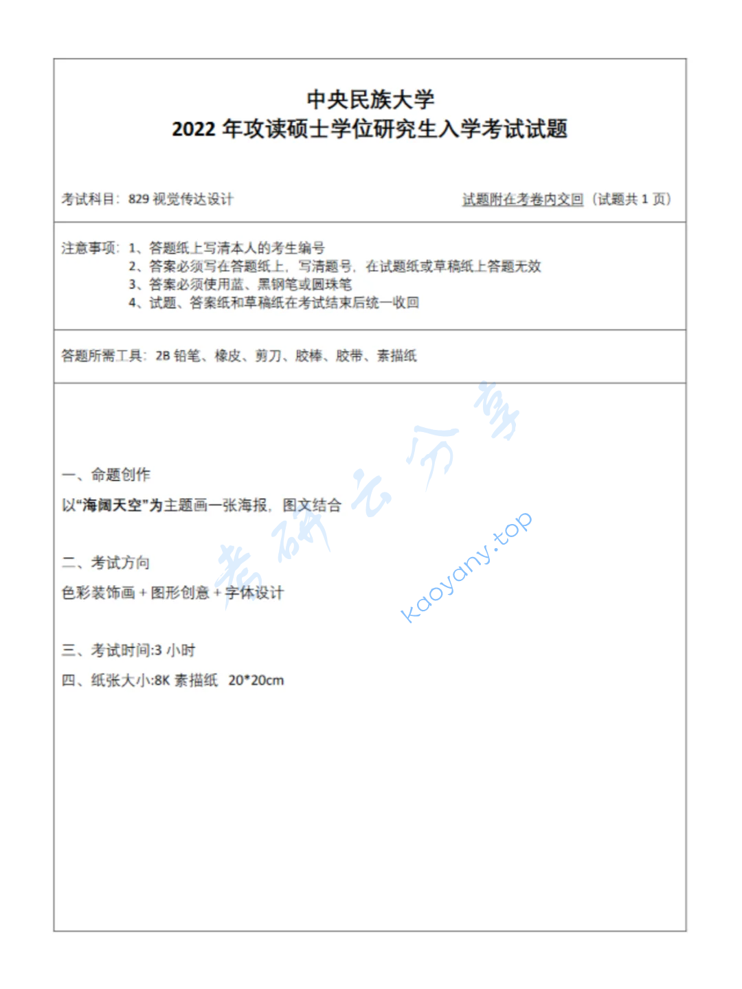 2022年中央民族大学829视觉传达设计考研真题