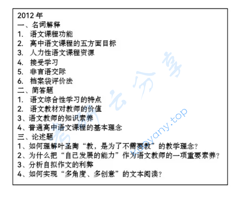 2012年东北师范大学893语文课程与教学论考研真题