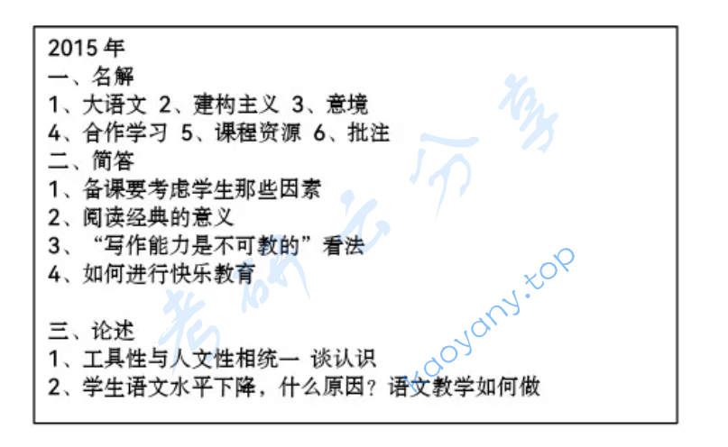 2015年上海师范大学837语文课程论与中文基础考研真题
