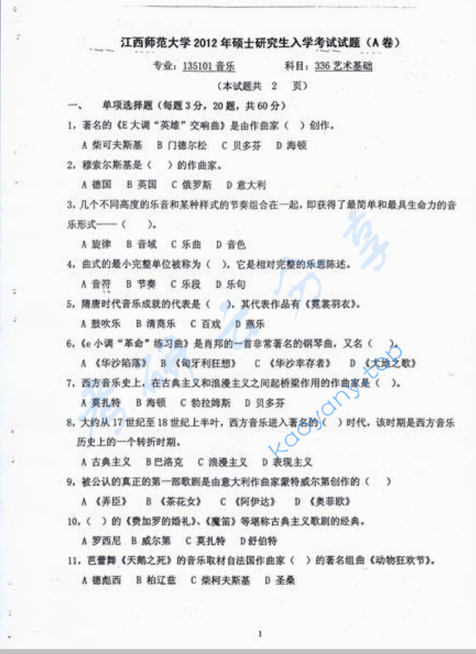 2012年江西师范大学336艺术基础考研真题