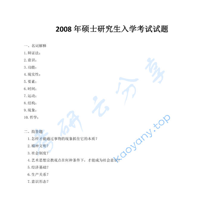 2008年上海师范大学685马克思主义哲学原理考研真题