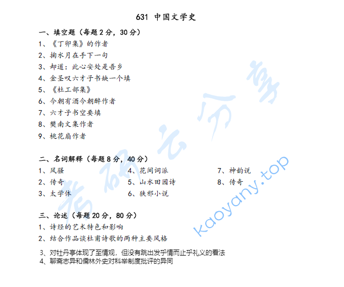 2023年上海师范大学631中国文学史考研真题