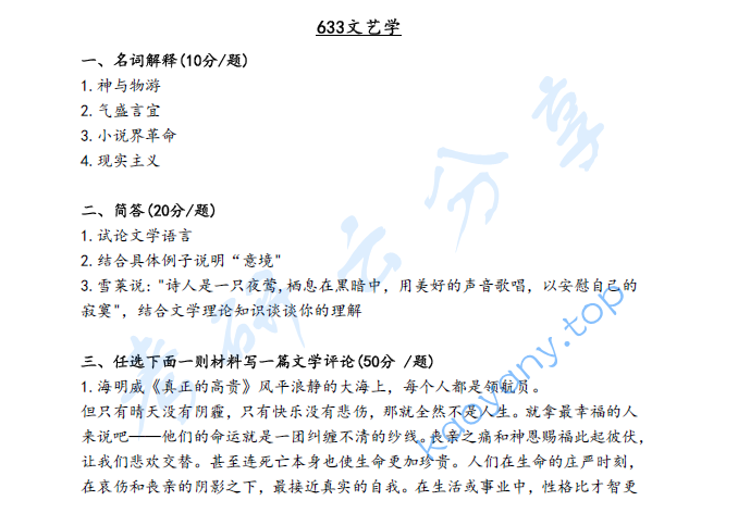 2024年北京大学610文艺学考研真题
