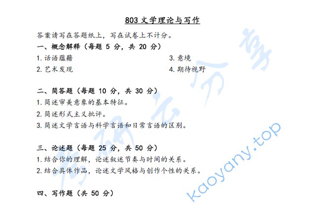 2019年集美大学803文学理论与写作考研真题