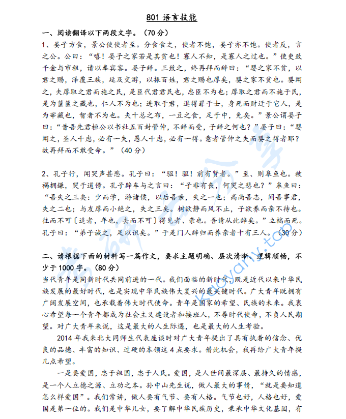 2021年曲阜师范大学801语言技能考研真题