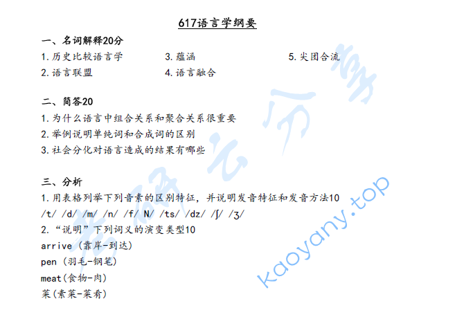 2023年西北大学617语言学概论考研真题