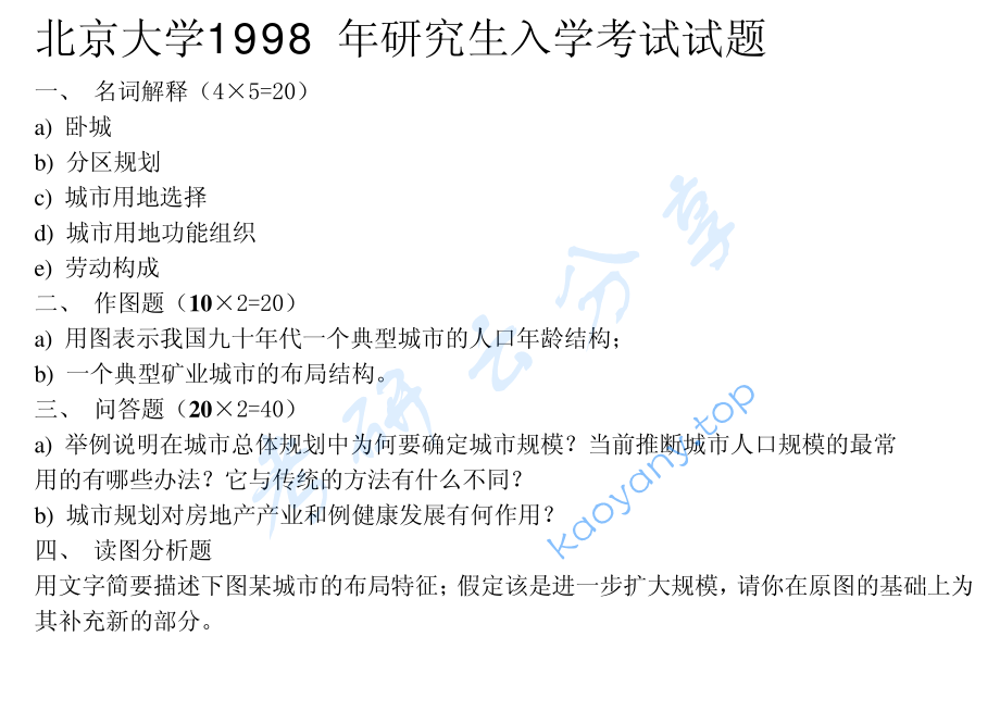 1998年北京大学824城市规划原理考研真题