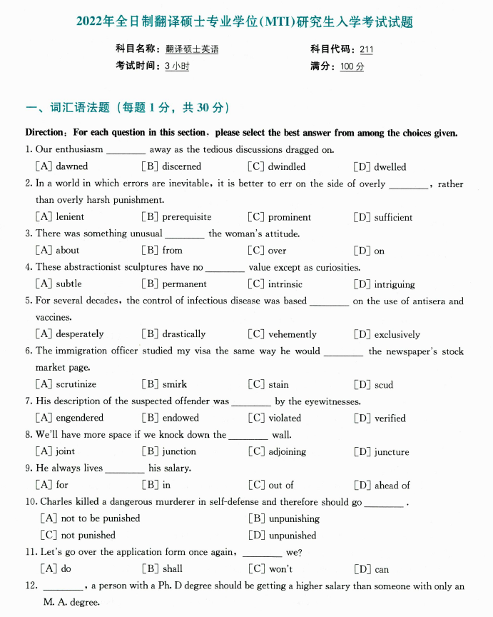 2022年国际关系学院211翻译硕士英语考研真题