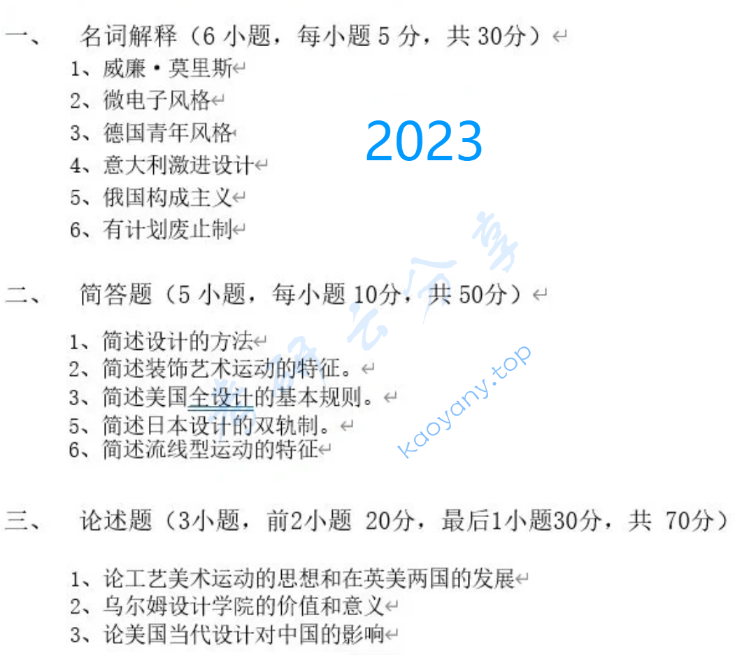 2023年集美大学618设计史考研真题