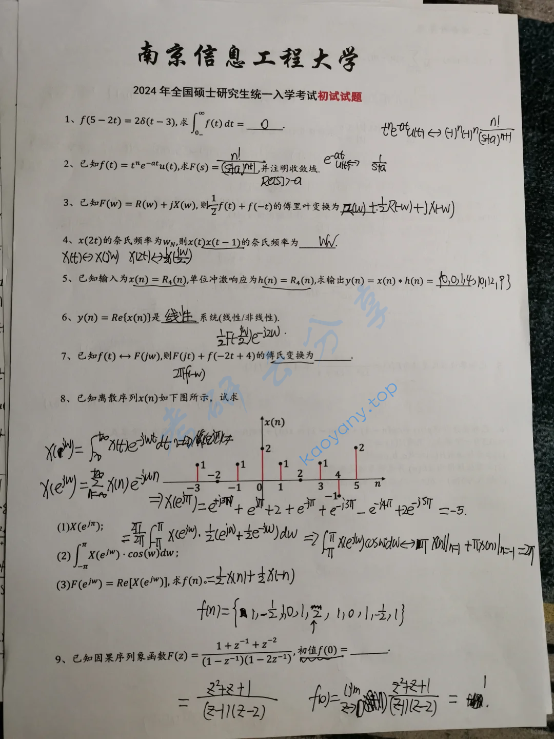 2024年南京信息工程大学811信号与系统考研真题