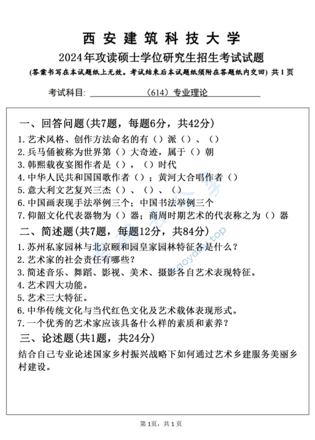 2024年西安建筑科技大学614专业理论考研真题