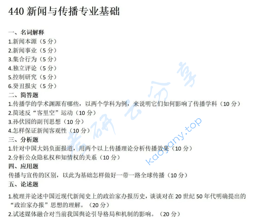 2020年湘潭大学440新闻与传播专业基础考研真题