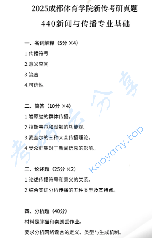 2025年成都体育学院440新闻与传播专业基础考研真题
